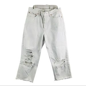 Free People White Distressed Crop Jeans